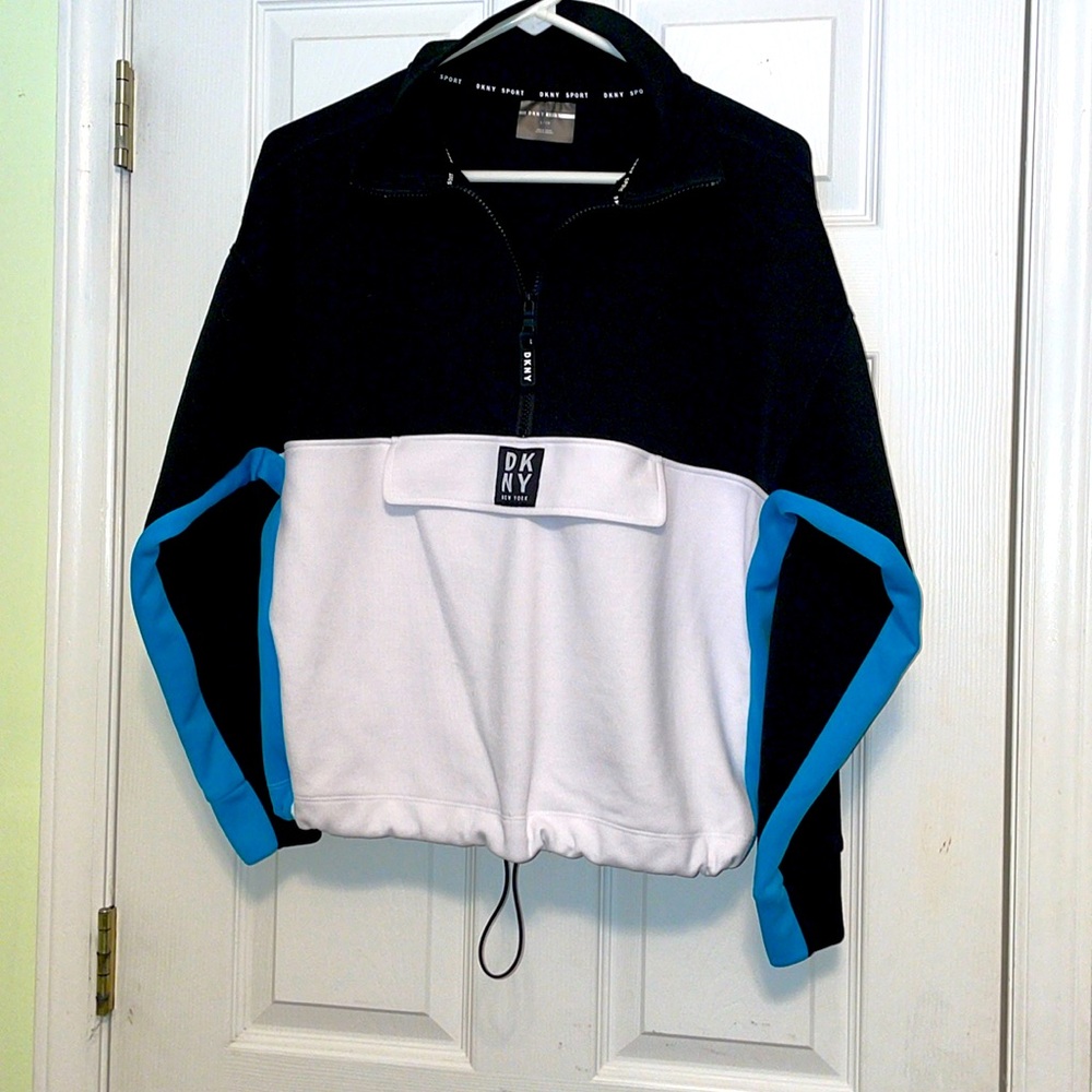 DKNY Sport 1/2 Zip Cropped Pullover Size S / CH Black White Royal Blue Warm